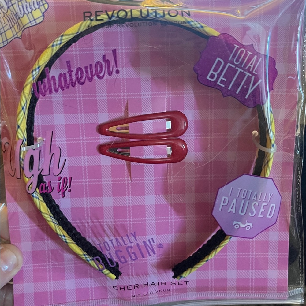 Revolution Yellow Plaid Headband with Red Snap Clips - Picture 2 of 2